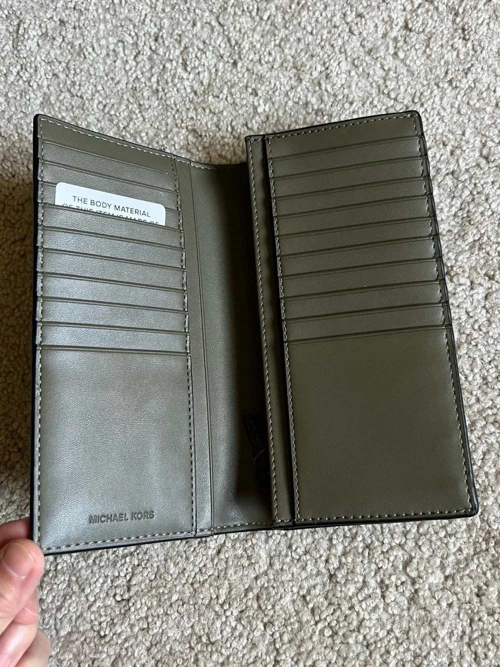 Michael Kors Men's olive Long Trifold Wallet with MK Logo
